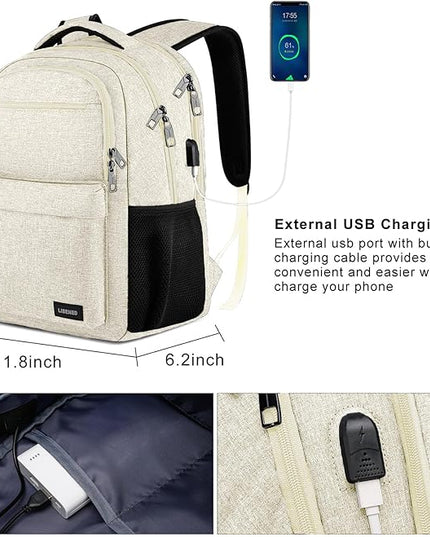 Teen Girls School Backpack 15.6 Inch Laptop Bookbag - Water Resistant College Backpack for Students, Lightweight & Sturdy, Beige