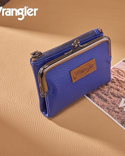Montana West Wrangler Women's Wallet RFID Blocking Wallets Small Bifold Credit Card Holder with Kiss Clasp Navy
