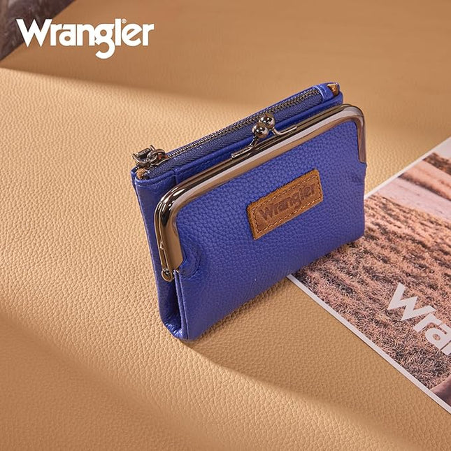 Montana West Wrangler Women's Wallet RFID Blocking Wallets Small Bifold Credit Card Holder with Kiss Clasp Navy
