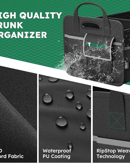 112L Large Capacity Car Trunk Organizer with 20L Insulated Fresh-Keeping Bag, Heavy-Duty 600D Waterproof Oxford Collapsible Storage for SUV, Sedan, Truck, 2 Securing Hooks & Reflective Strips