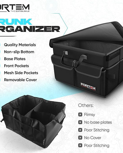 FORTEM Trunk Organizer For SUV Car Trunk Organizer, Foldable Storage, Car Accessories for Women Men, Collapsible Bag, Perfect Christmas Gifts, 600D Oxford, Non Slip Bottom, Straps, Soft Cover (45L)