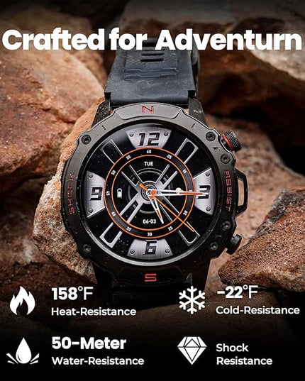 WalkerFit Military Smart Watch for Men (170+ Sports Modes), 1.43" AMOLED Rugged Watch with Bluetooth Call, 5ATM Waterproof Fitness Tracker Watch, Long Battery, Compatible with iPhone Android