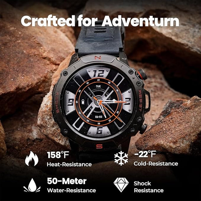 WalkerFit Military Smart Watch for Men (170+ Sports Modes), 1.43" AMOLED Rugged Watch with Bluetooth Call, 5ATM Waterproof Fitness Tracker Watch, Long Battery, Compatible with iPhone Android
