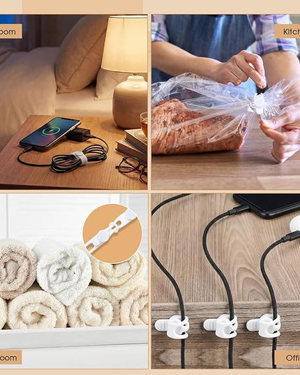 Geelin 10 Pack Magnetic Silicone Cable Ties bulk Reusable Cable Organizer Straps for Cord Management Magnetic Wire Ties for USB Cables Headphones Charger Cords Curtain Towel Straps(White)