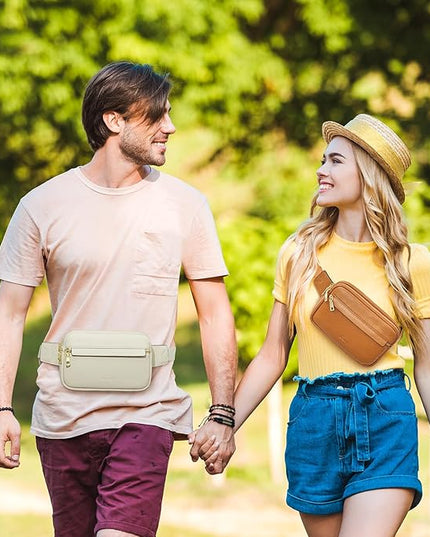 S-ZONE Fanny Packs for Women, Genuine Leather RFID Blocking Crossbody Bags Purses, Sling Waist Bag, Fashionable Chest Bag, Gifts Travel Running Adjustable Strap Men