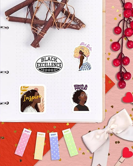 100Pcs Black Girl Stickers for Planner, for Water Bottle, for Adults - Black Girl Gifts for Women, Favors & Decorations - African American Stickers and Decals - Gifts for Women & Men