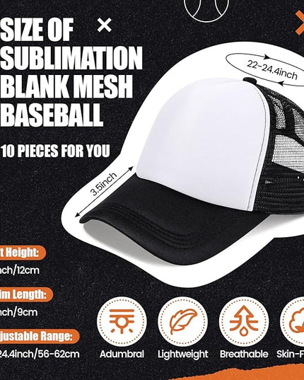 10 Pcs Sublimation Blank Trucker Hats Bulk Mesh Baseball Cap Polyester Mesh Trucker Hat for Men and Women
