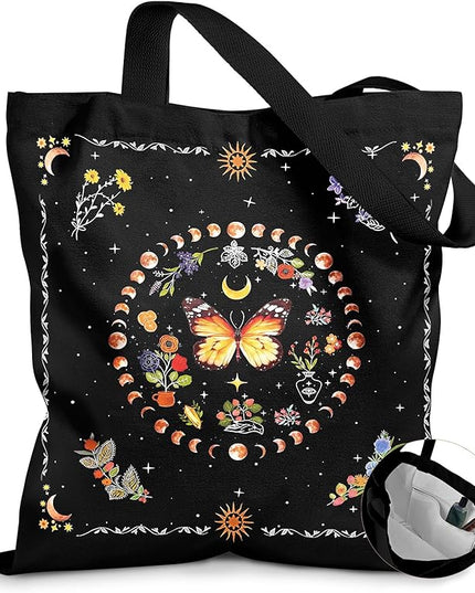Canvas Tote Bag with Pockets - Aesthetic Reusable Totes for Women Ladies Cute Printed Cloths Canvas Shoulder Bag