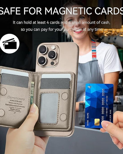 Defencase for Magsafe Wallet Magnetic Card Holder RFID Blocking, Leather Minimalist Phone Wallet Compatible with MagSafe Phones and Cases for iPhone 16/15/ 14/13/ 12/ Pro/Max/Plus, Desert Titanium