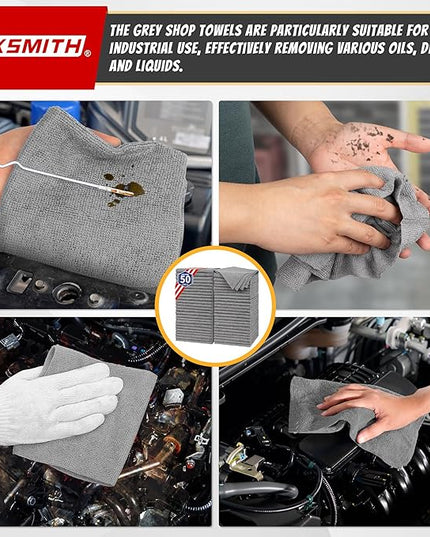 FIXSMITH Shop Towels, Pack of 200, Grey Microfiber Cleaning Cloth Bulk, Microfiber Towels for Cars, All-Purpose Absorbent Cleaning Rags, Dust Cloth for Automotive, Mechanic, Garage, 11.5 x 11.5 inch