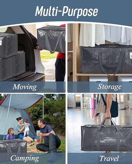 12 Pack Extra Heavy Duty Large Moving Bags with Strong Zipper & Comfortable Handles, Sturdy & Durable Clothes Storage Bags Totes Bins, Packing Moving Boxes for College Supplies, Gray
