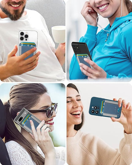 Card Holder for Phone Case, Leather Phone Wallet Stick On, Strongest Adhesive Phones Wallet for iPhone/Android, Minimalist Slim RFID, Fit 7 Cards, Blue, 1 Pack