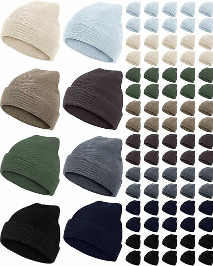 Jecery 80 Pack Winter Beanies Hats Bulk for Homeless Unisex Cold Weather Stretch Caps Warm Knitted Cuffed Hats for Women Men