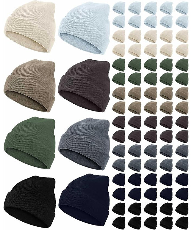 Jecery 80 Pack Winter Beanies Hats Bulk for Homeless Unisex Cold Weather Stretch Caps Warm Knitted Cuffed Hats for Women Men