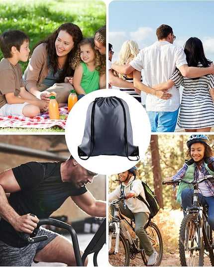 KUUQA 2 Pcs Gray Drawstring Backpacks, 40cm*34cm/15.7"*13.4", Gym, Travel, Outdoor Activities