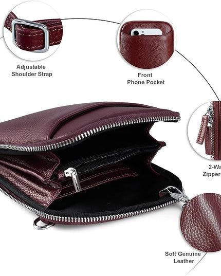 befen Genuine Leather Crossbody Cell Phone Purse for Women, Small Zip Around RFID Blocking Crossbody Wallet Bags