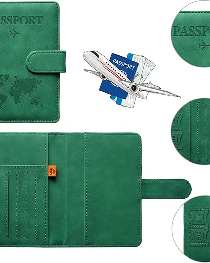 Passport Holder for Travel Passport Holder with Card Slots Holder Passport Case Passport cover for Women and Men Passport Wallet Travel Essentials and Accessories (Buckle, Green)