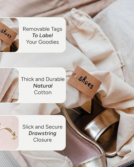 LEAFICO Reusable Produce Storage Bags - XX-Large 19x23 3 Pack - Breathable Muslin Fabric Sacks with Drawstrings – Dust-Proof Travel Cotton Bags for Laundry, Clothes, Purses