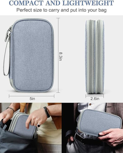 FYY Electronic Organizer, Travel Cable Organizer Bag Pouch Electronic Accessories Carry Case Portable Waterproof Double Layers Storage Bag for Cable, Charger, Phone, Earphone, Medium Size, Light Grey