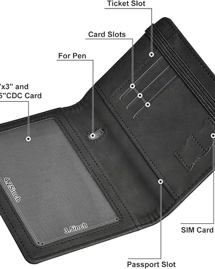 HerriaT Passport and Vaccine Card Holder Combo,Cover Case with CDC Vaccination Card Slot, Leather Travel Documents Organizer Protector, with RFID Blocking, for Women and Men