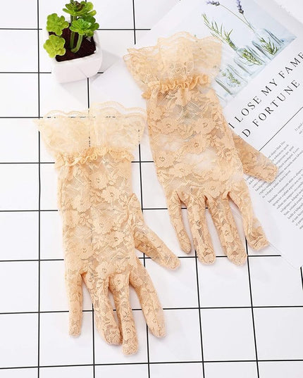 SATINIOR Ladies Lace Gloves for Women Tea Party Elegant Short Courtesy Gloves for Wedding Dinner Opera Parties