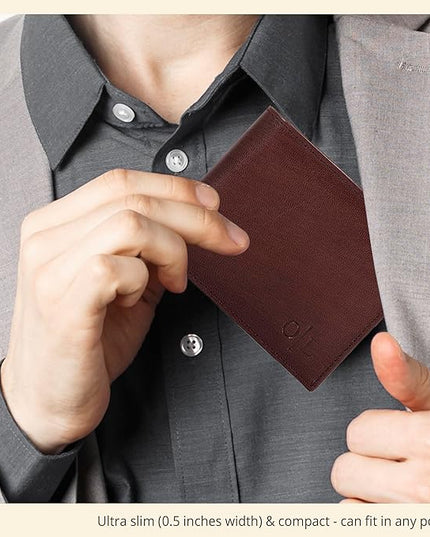 Oak Leathers Slim Leather Wallet for Men - RFID Wallets Credit Card Holder Ultra Thin Gift for Mens, Front Pocket Minimalist Design
