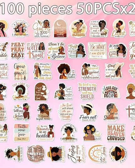 Bible Verse Stickers for Adults - 100 Pcs Black Women Prayer Board Stickers for Women Girls, Inspirational Waterproof Scrapbook Sticker, Vinyl Decals for Water Bottle Laptop Journal