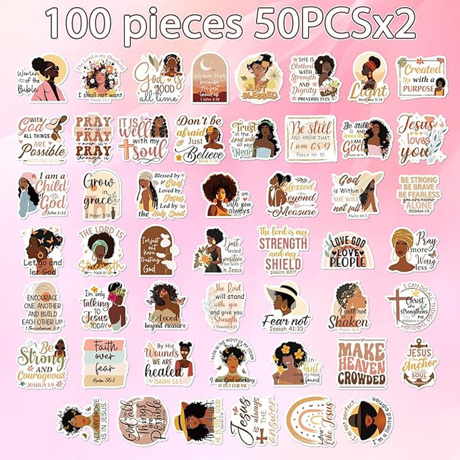 Bible Verse Stickers for Adults - 100 Pcs Black Women Prayer Board Stickers for Women Girls, Inspirational Waterproof Scrapbook Sticker, Vinyl Decals for Water Bottle Laptop Journal