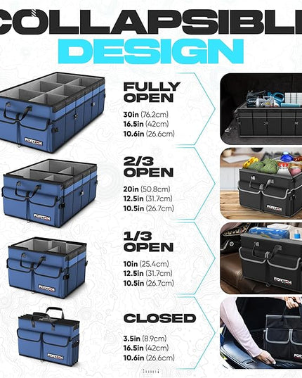 FORTEM Trunk Organizer For SUV Car Trunk Organizer, Foldable Storage, Car Accessories for Women Men, Collapsible Bag, Perfect Christmas Gifts, 600D Oxford, Non Slip Bottom, Straps, Soft Cover (85L)