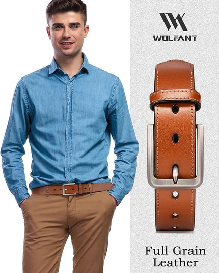 WOLFANT Men's 35mm Dress Casual Belt,100% Italian Full Grain Real Solid Leather