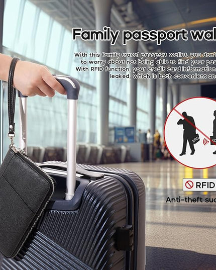 RFID Blocking Family Passport Holder Wallet 6,Premium Leather Travel Document Organizer for Women and Men,Travel Wallet for Credit Card