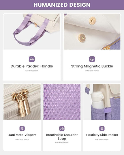 LOVEVOOK Laptop Backpack for Women, 15.6 Inch Work Laptop Bag with USB Port, Fashion Teacher Nurse Backpack Purse, Waterproof Travel Computer Backpack with Organizer Bag, 2PCS, Beige-Light Purple