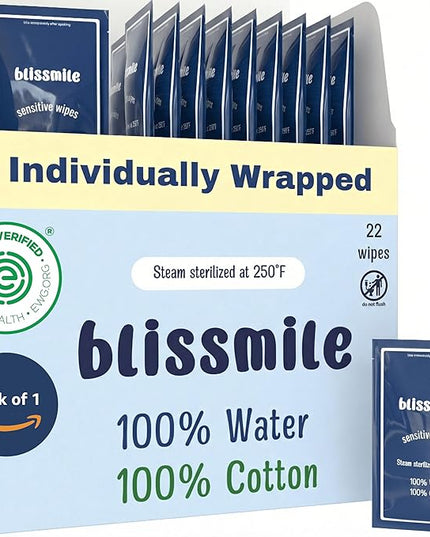 100% Water & Cotton Wet Wipes Travel Size - Individually Wrapped - Fragrance & Preservative-Free for Baby, Women & Sensitive Skin - Gentle Hand, Face, Body & Feminine Care - 22 Count