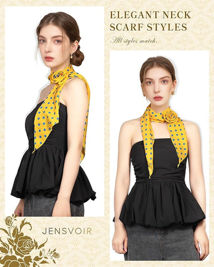 Chiffon Scarf for Women, Removable Flower Neck Scarf Light Soft Fashion Rose Scarves Versatile Headband or Hair Band