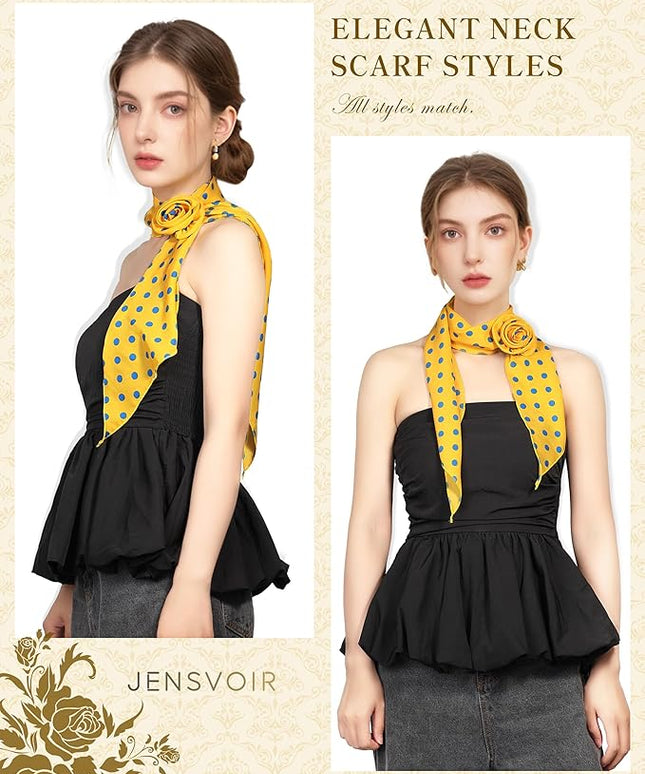 Chiffon Scarf for Women, Removable Flower Neck Scarf Light Soft Fashion Rose Scarves Versatile Headband or Hair Band