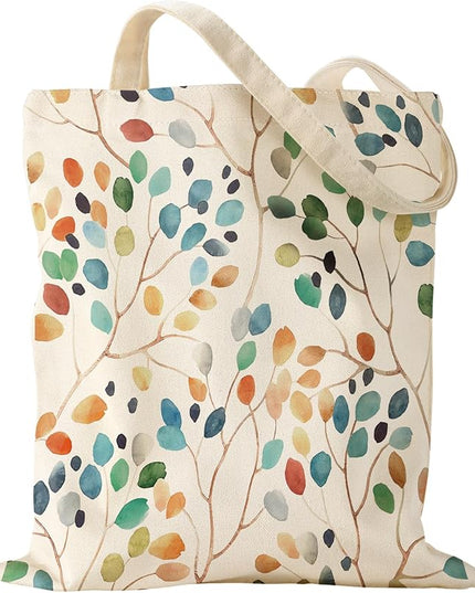 Aesthetic Canvas Tote Bag for Women - Sturdy Cloth Cotton Totes Bag with Pattern Shoulder Bag