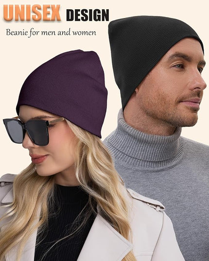 choshion 100% Cotton Beanie Hat, Cuffless Beanies Warm Knit Winter Skull Cap, Unisex Soft Fisherman Hats for Women Men