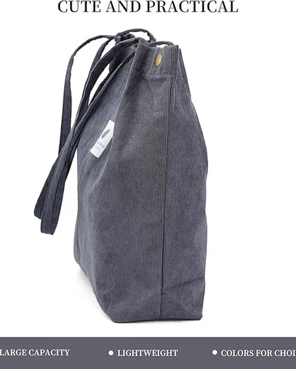 Corduroy Tote Bag Cute Tote Bags for Women Shoulder Bag with Inner Pocket for Work Beach Travel and Shopping Grocery