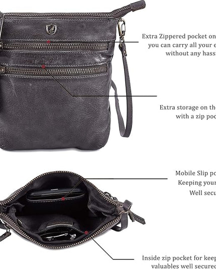 Crossbody Sling Bag for Women Small Real Leather Purse Vintage Travel Crossover Shoulder Bag Handmade