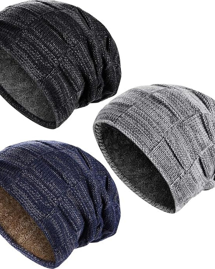 Geyoga 2/3/4 Pack Winter Beanie Hats for Men Warm Slouchy Beanies Hats Fleece Lined Thick Knitted Ski Skull Warm Cap