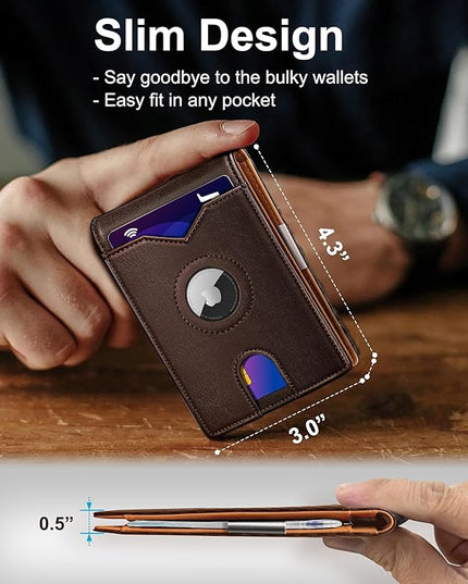miyozi Airtag Wallet for Men,with Money Clip 11 Cards Slim Front Pocket Leather RFID Blocking Wallet with Gift Box