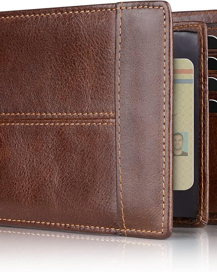 Swallowmall Mens Wallet Rfid Blocking Leather Wallet for Men Bifold Wallets with 1 ID Window 16 Card Slot