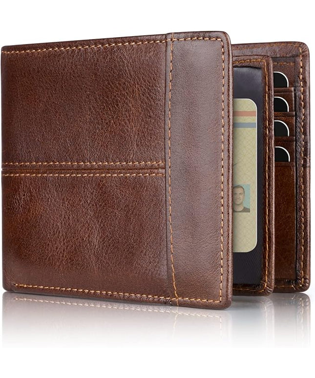 Swallowmall Mens Wallet Rfid Blocking Leather Wallet for Men Bifold Wallets with 1 ID Window 16 Card Slot