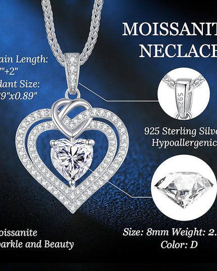 OOBEE Moissanite Heart Necklaces for Women, 1- 4 Carat Moissanite 925 Sterling Silver Gold Plating Fine Women Necklace，Ideal Anniversary Birthday Christmas Valentine Mothers Day Jewelry Gifts for Mom Wife Her Girlfriend