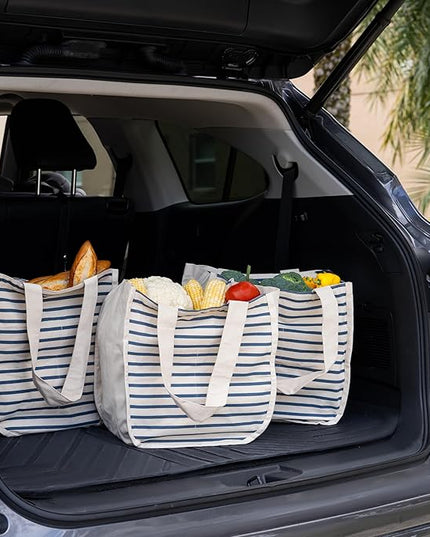 Reusable Cotton Grocery Tote Bags - 2 Pack, 100% Cotton, Washable, Environment-friendly, Sturdy, Convenient to Carry with Handles, Multipurpose Cotton Grocery Shopping Bags - Canvas Picnic Tote
