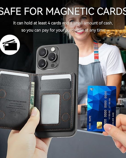 Defencase for Magsafe Wallet Magnetic Card Holder RFID Blocking, PU Leather Minimalist Phone Wallet for MagSafe Phones and Cases for iPhone 17/16/ 15/14/ 13/12/ Pro/Max/Plus/Air, Retro Black