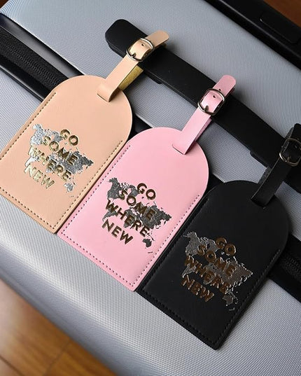 Luggage Tags for Suitcases, PU Leather Luggage Flip Privacy Cover Protection Tags Luggage Tags, for Travel Essentials, Stylish Baggage Labels for Handbags(3 Pack,Map