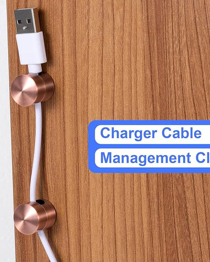 3 Sets Charger Holders for Cords, Adjustable Cable Anchor Holders, Adhesive Metal Cord Clips, Cable Management Wire Organizers for Desk, Office, Nightstand - White, Silver, Red Bronze