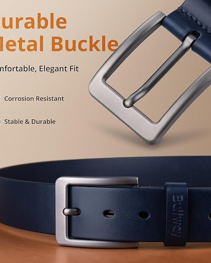 Buffway Men’s Full Grain Leather Belt – Solid One-Piece Leather, 1.5” Wide for Jeans & Business Casual, Gift Box Included