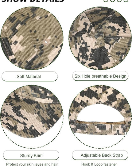 Handepo 24 Pcs Blank Baseball Cap Adjustable Back Strap Plain Blank Camouflage Hat Unisex Baseball Cap for Trucker Men Women